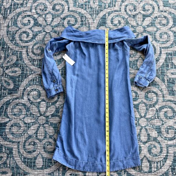Anthropologie Blue Chambray‎ Off Shoulder Mini Dress - Size 00 - Picture 6 of 8